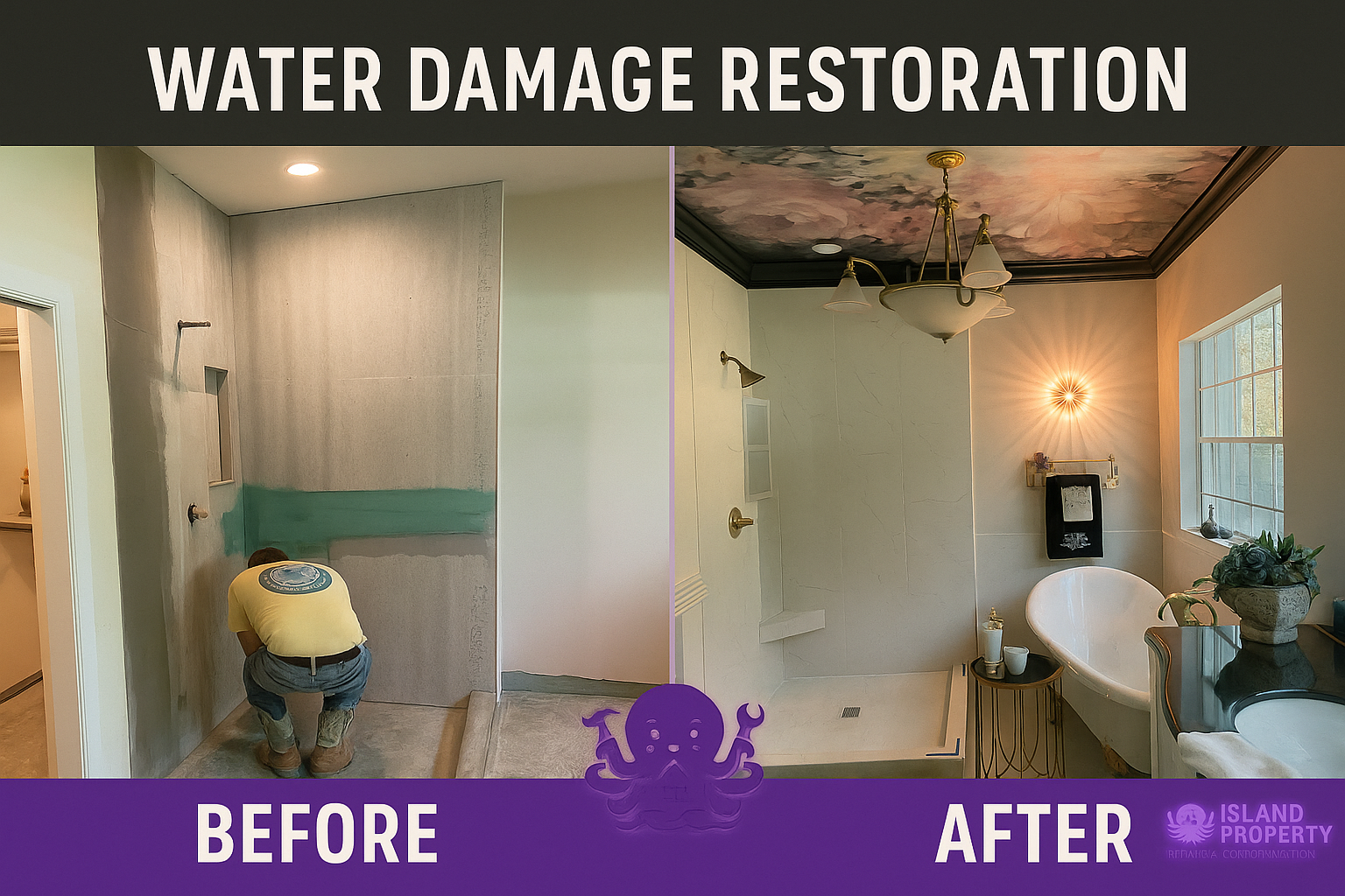 Bathroom remodel after water damage in Galveston